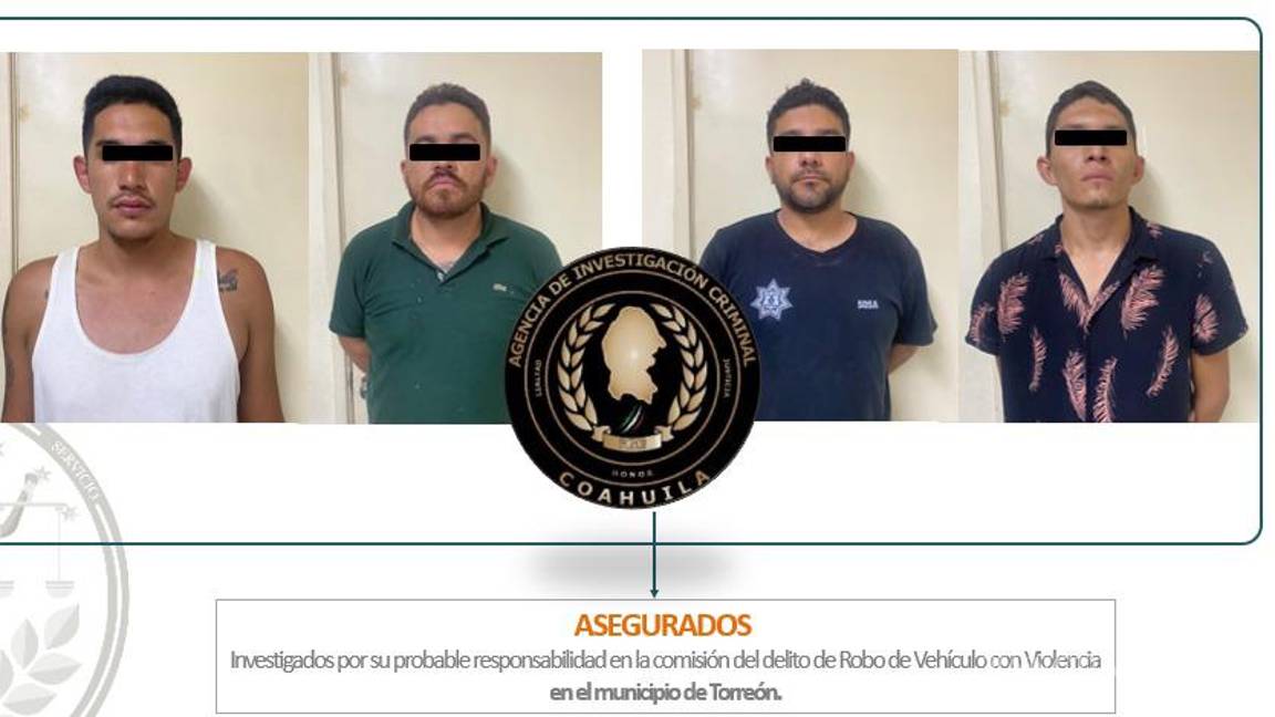 FGE presenta detenidos en Torreón por robo de vehículos con violencia y feminicido