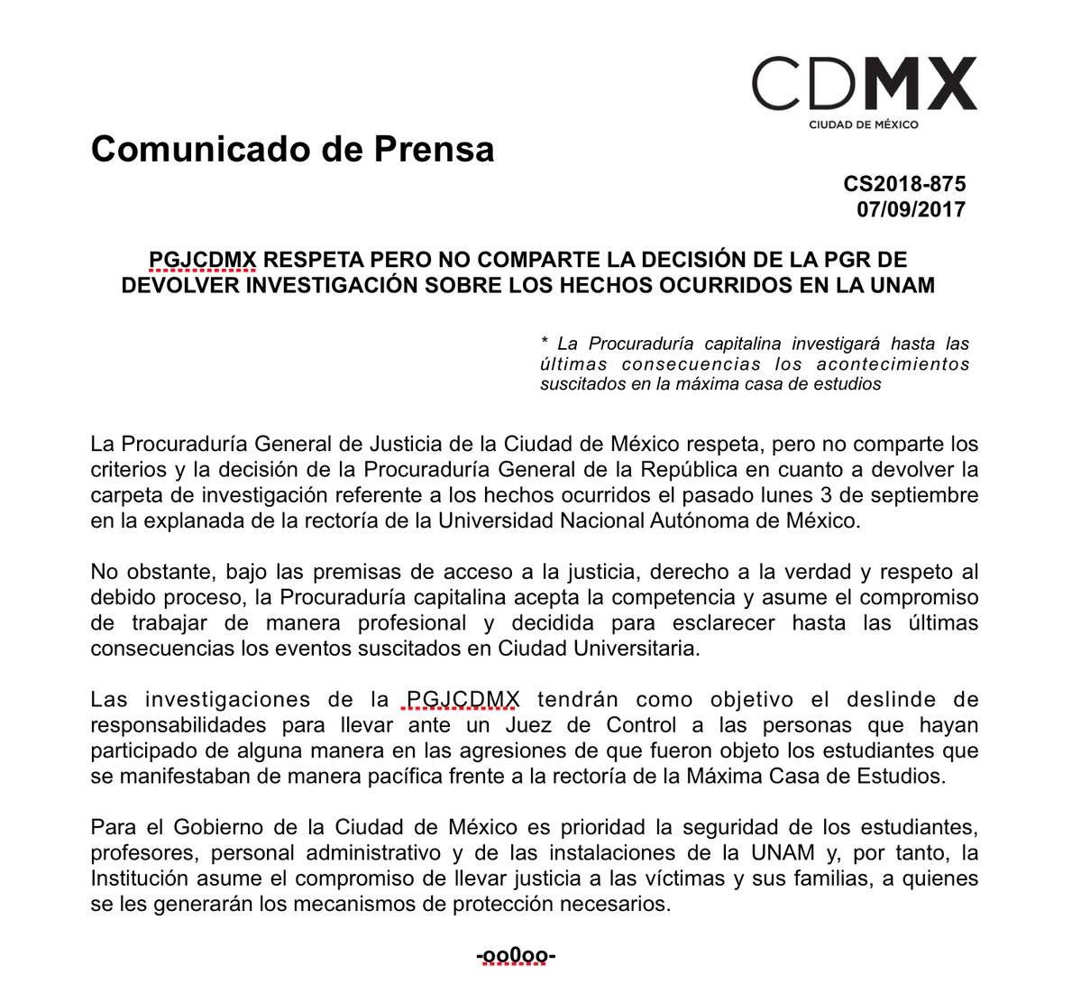 $!PGR declinó investigar agresiones en la UNAM: Amieva