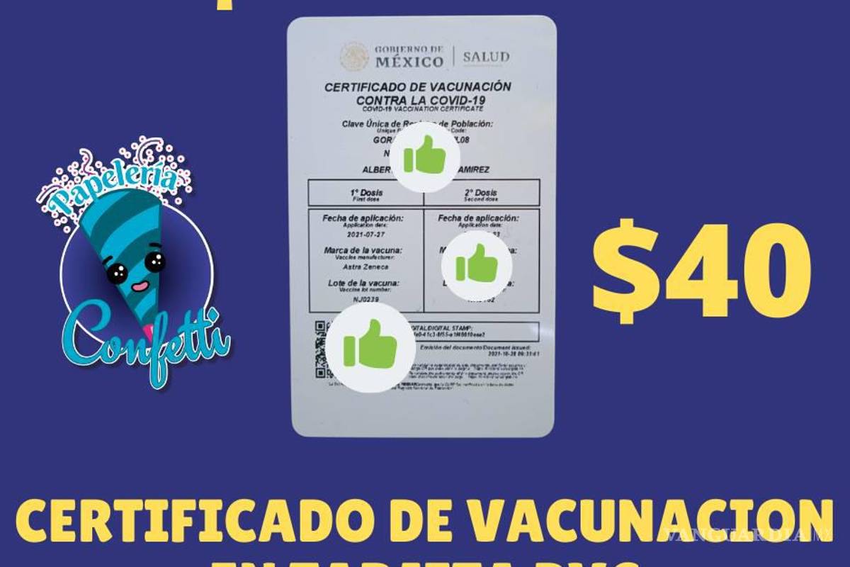 En Saltillo y Monclova ofrecen en tamaño bolsillo certificado de vacunación antiCOVID