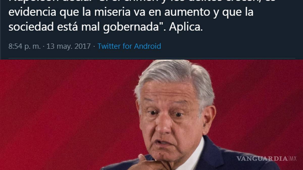 'Crimen, delitos y miseria crecen por mal gobierno': AMLO a EPN en 2017; tres años después lo sigue culpando
