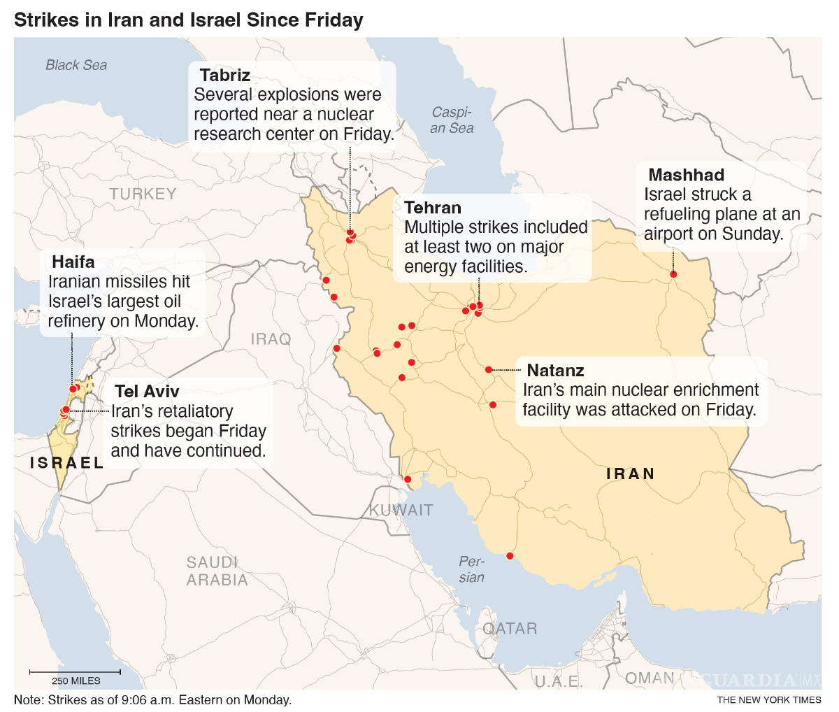 $!Israel intensificó sus bombardeos en Irán el lunes, atacando a la fuerza militar de élite iraní y a la emisora estatal del país y provocando la huida de miles de personas de Teherán, mientras su ofensiva entraba en su cuarto día y no mostraba signos de desaceleración.