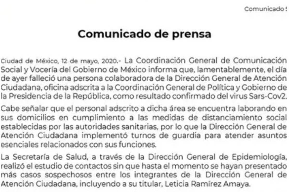 Muere funcionario de Presidencia por COVID-19, SS descarta más contagios