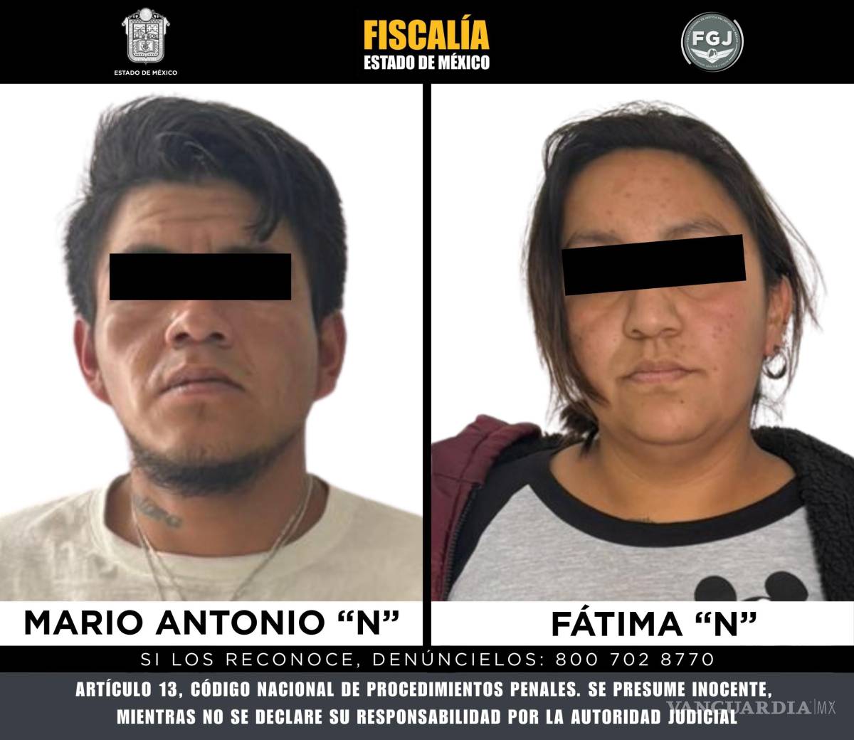 $!Vinculan a proceso a Mario Antonio ‘N’ y Fátima ‘N’ por feminicidio de una menor en Toluca