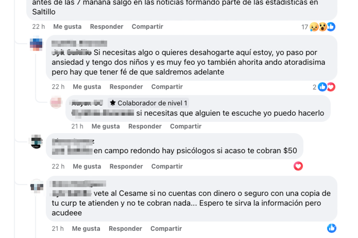 $!Una usuaria del grupo relata su propia experiencia con servicios psicológicos, destacando la dificultad de acceder a ayuda oportuna.