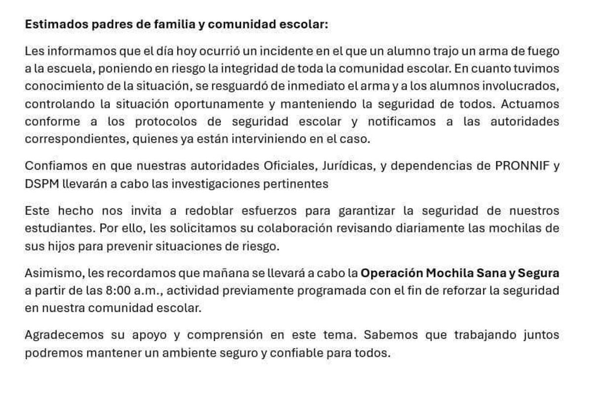 $!La escuela confirmó la situación de riesgo que se tuvo en uno de sus salones.