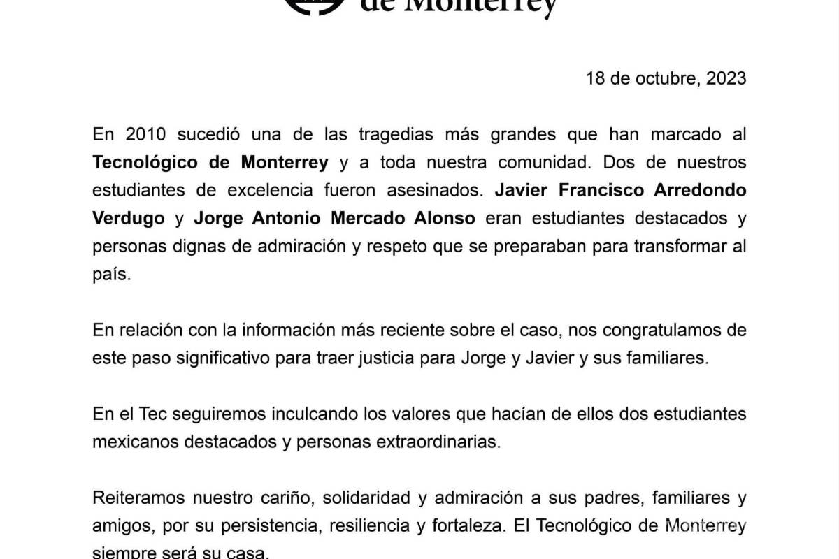 Tecnológico de Monterrey celebra sentencia a militares homicidas de Jorge y Javier
