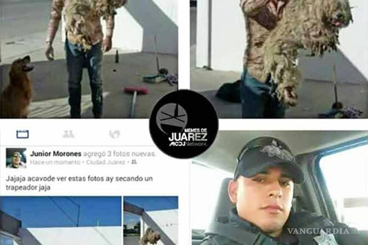 Policía cuelga perro de tendedero y lo publica en Facebook