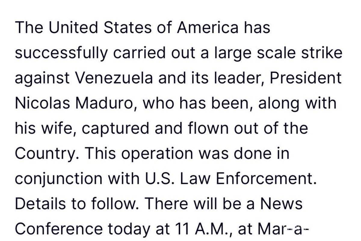 $!Trump anuncia captura de Nicolás Maduro y su esposa tras ataque contra Venezuela