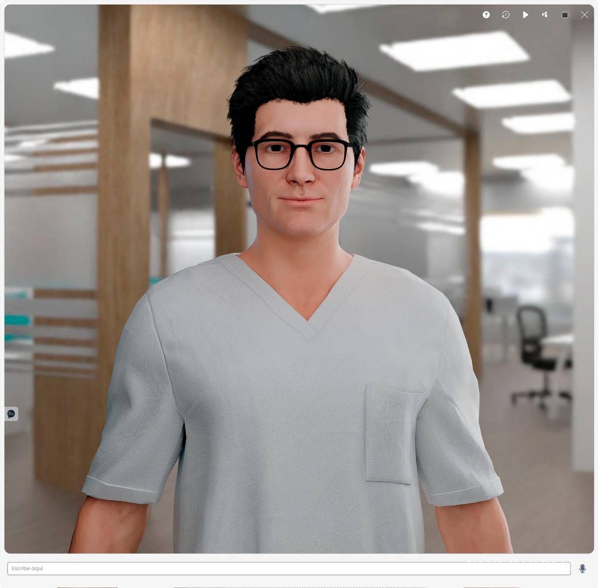 $!'Humano digital' masculino en entorno sanitario.