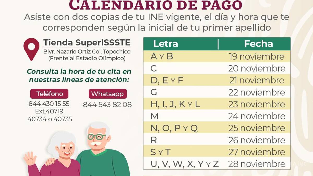 Saltillo: inicia pago de pensiones en SuperISSSTE