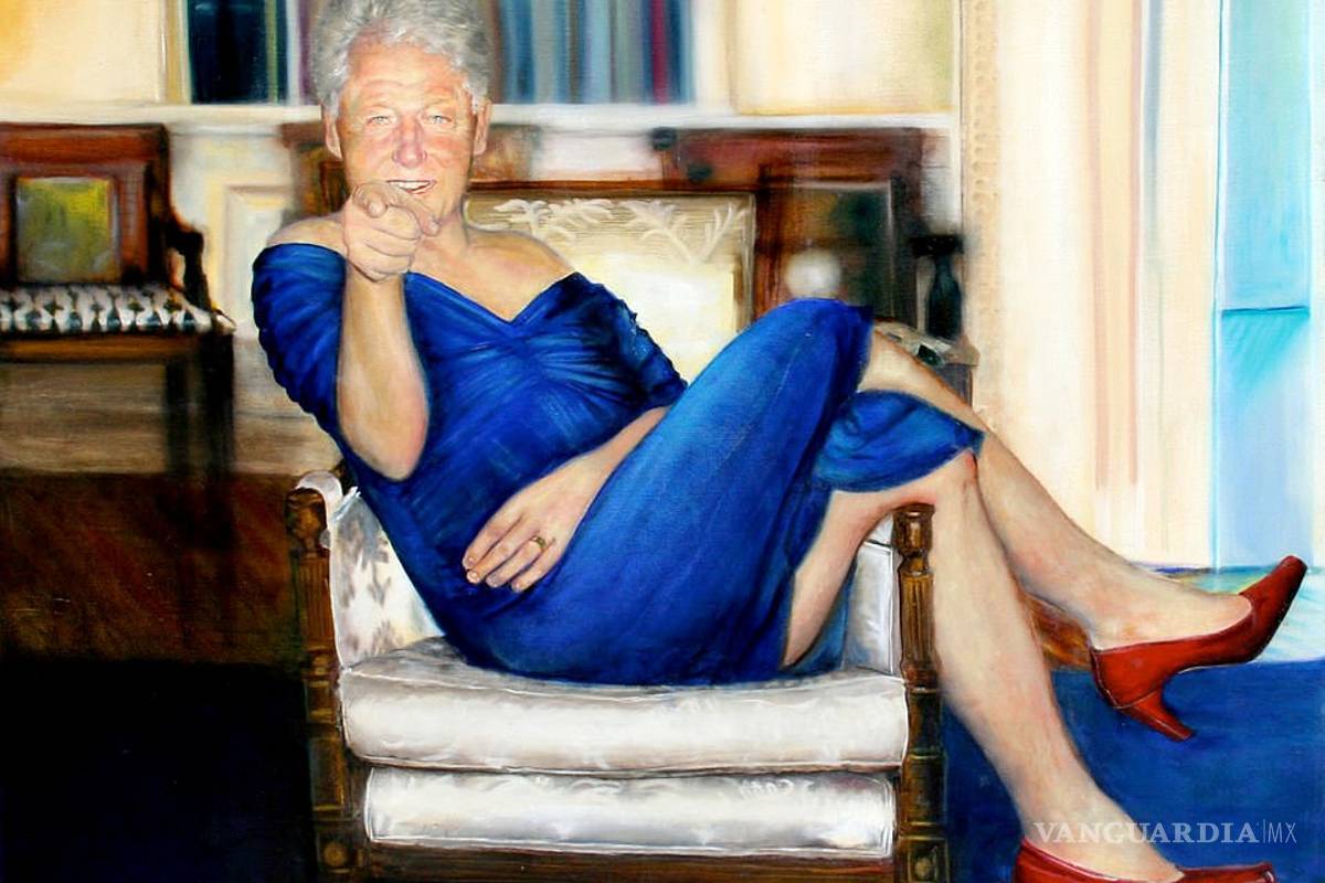 Descubren que Jeffrey Epstein tenía una pintura de Bill Clinton… con un vestido azul y tacones rojos