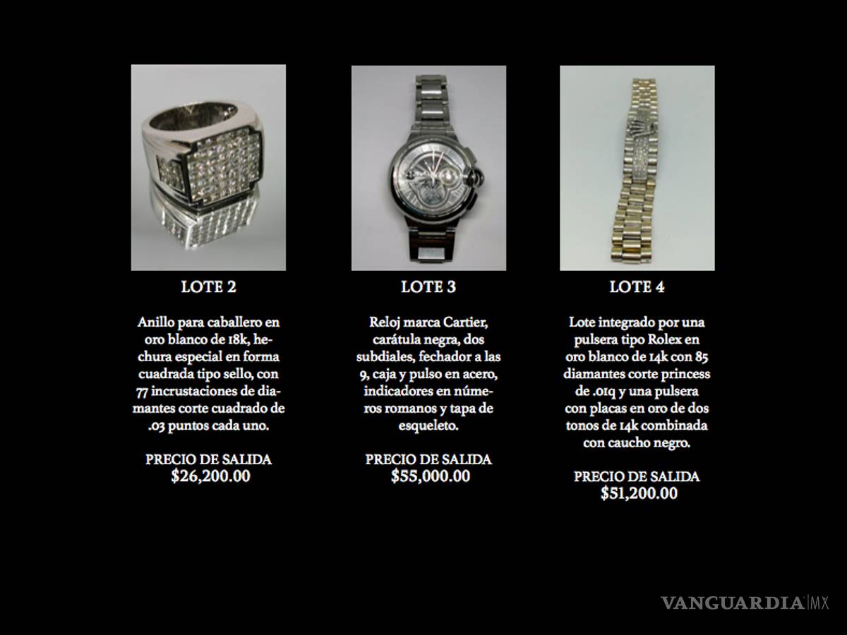 $!Las joyas del Narco que subastarán en Los Pinos: pulseras de 2 millones, relojes de 1 millón y más