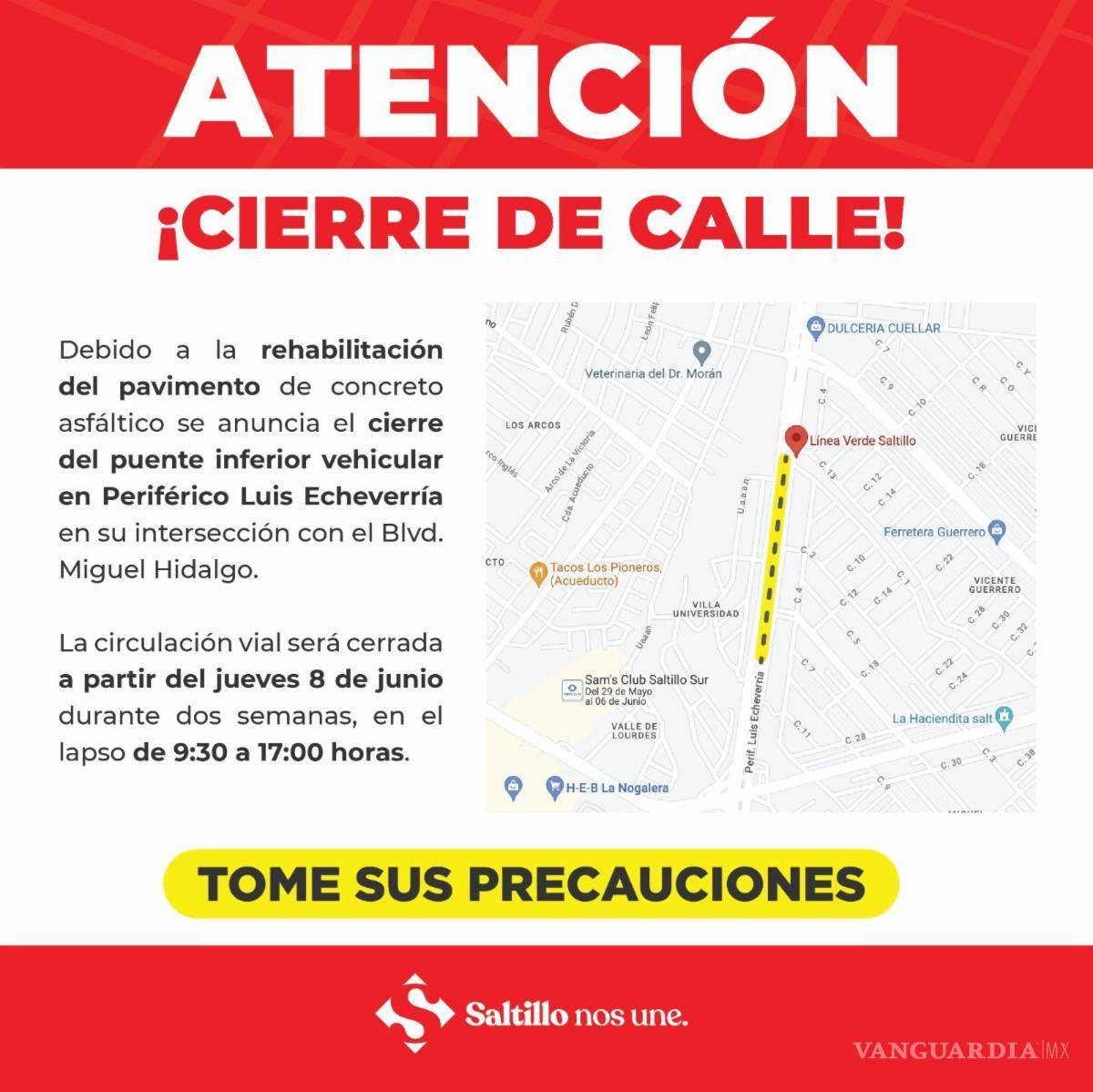$!El tramo que permanecerá cerrado por dos semanas será el de periférico Luis Echeverría, en su intersección con el bulevar Miguel Hidalgo.