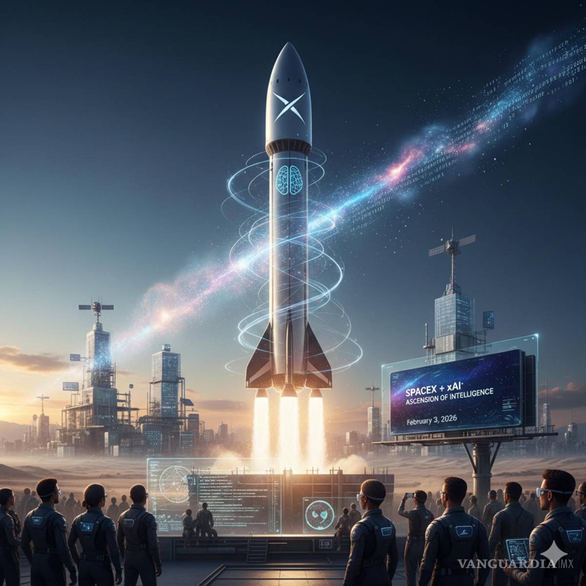 $!Representación de la fusión de SpaceX y xAI.