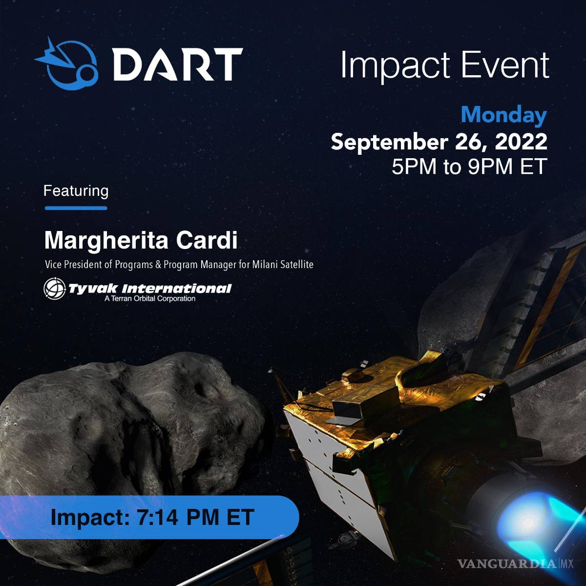 $!Tyvak International SRL participará en el evento de impacto DART de la NASA