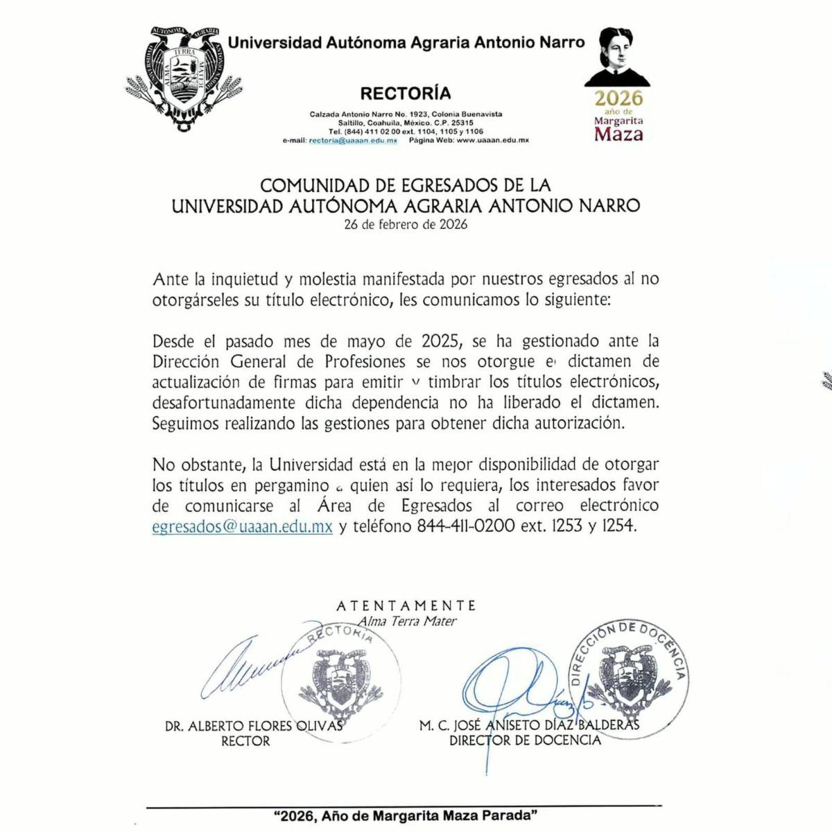 $!La Rectoría ofreció entregar títulos en pergamino.