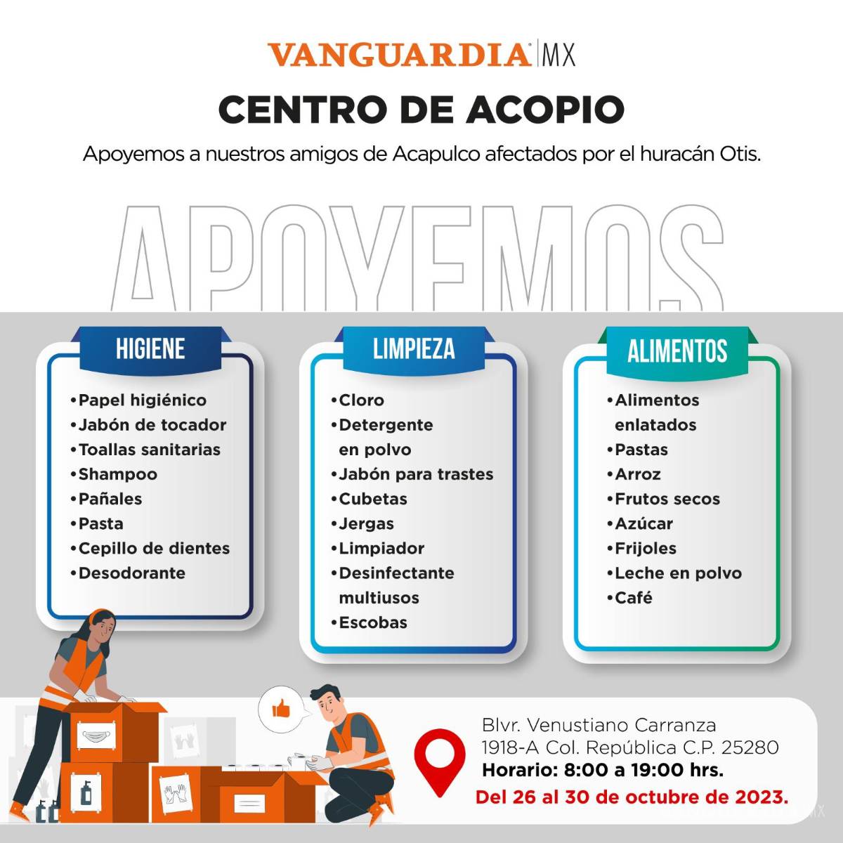 $!El periódico VANGUARDIA se convierte en centro de acopio.