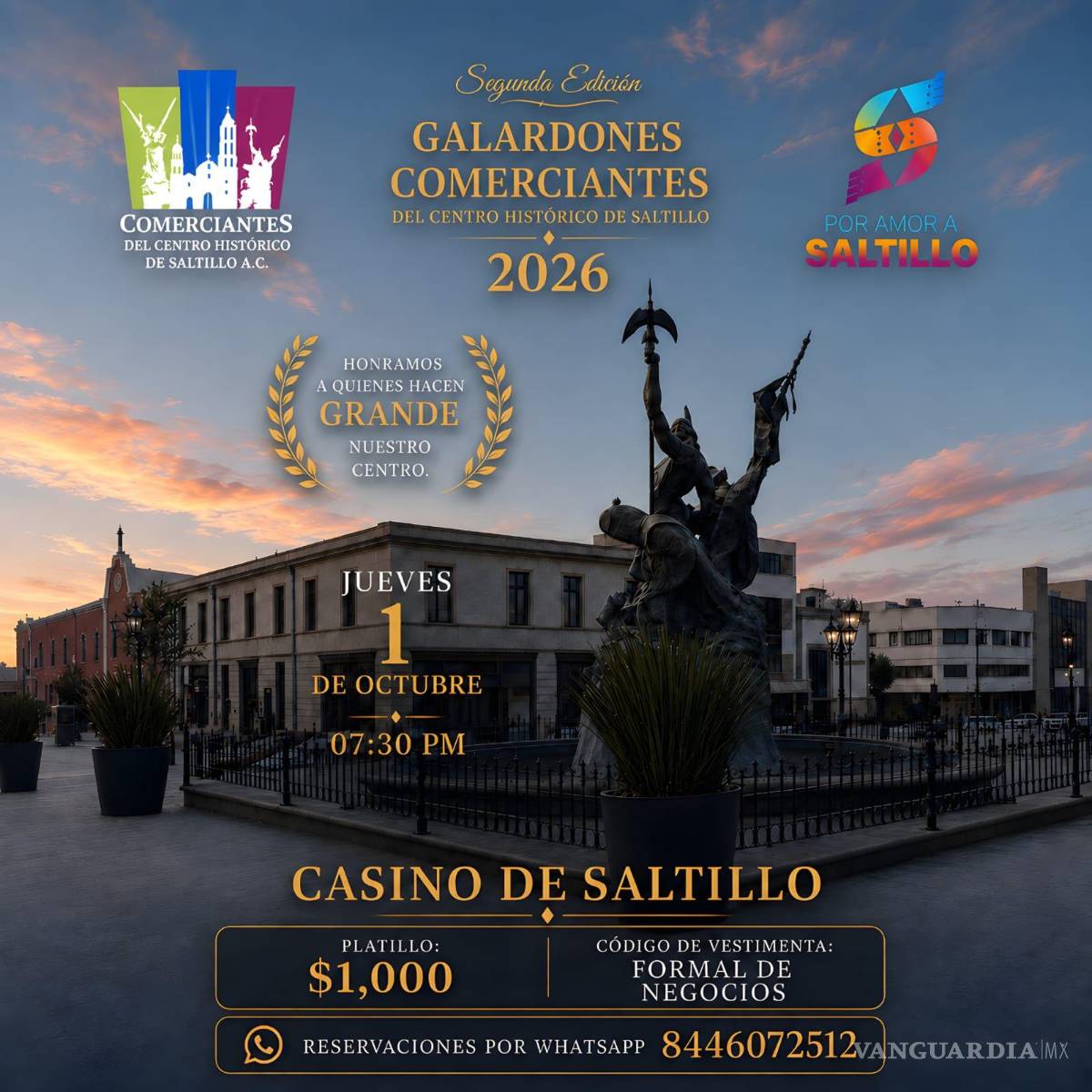 $!La segunda edición de los Galardones del Centro Histórico se realizará el 1 de octubre, a las 19:30 horas, en el Casino de Saltillo.