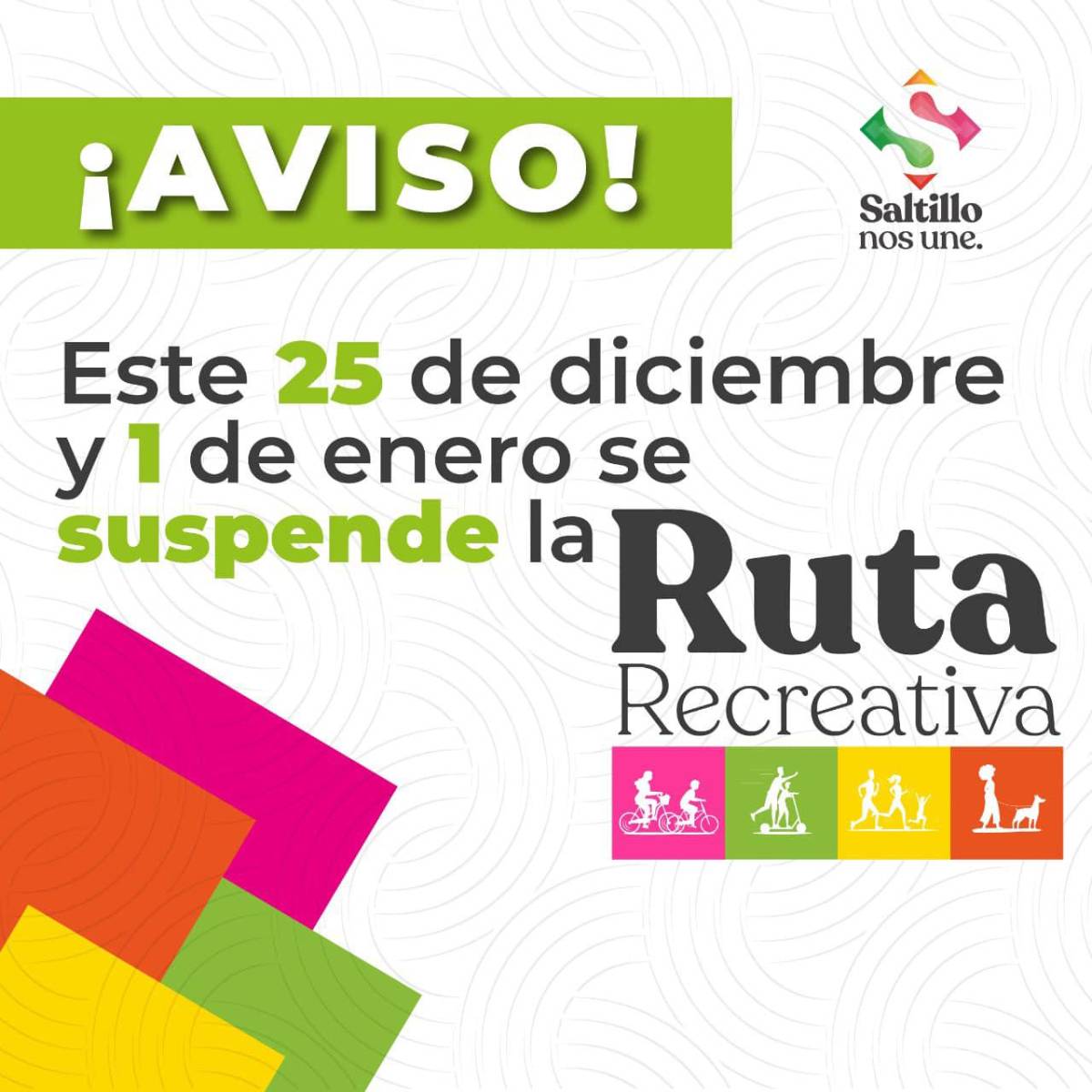 $!Suspenderán la Ruta Recreativa de Saltillo el 25 de diciembre y el 1º de enero