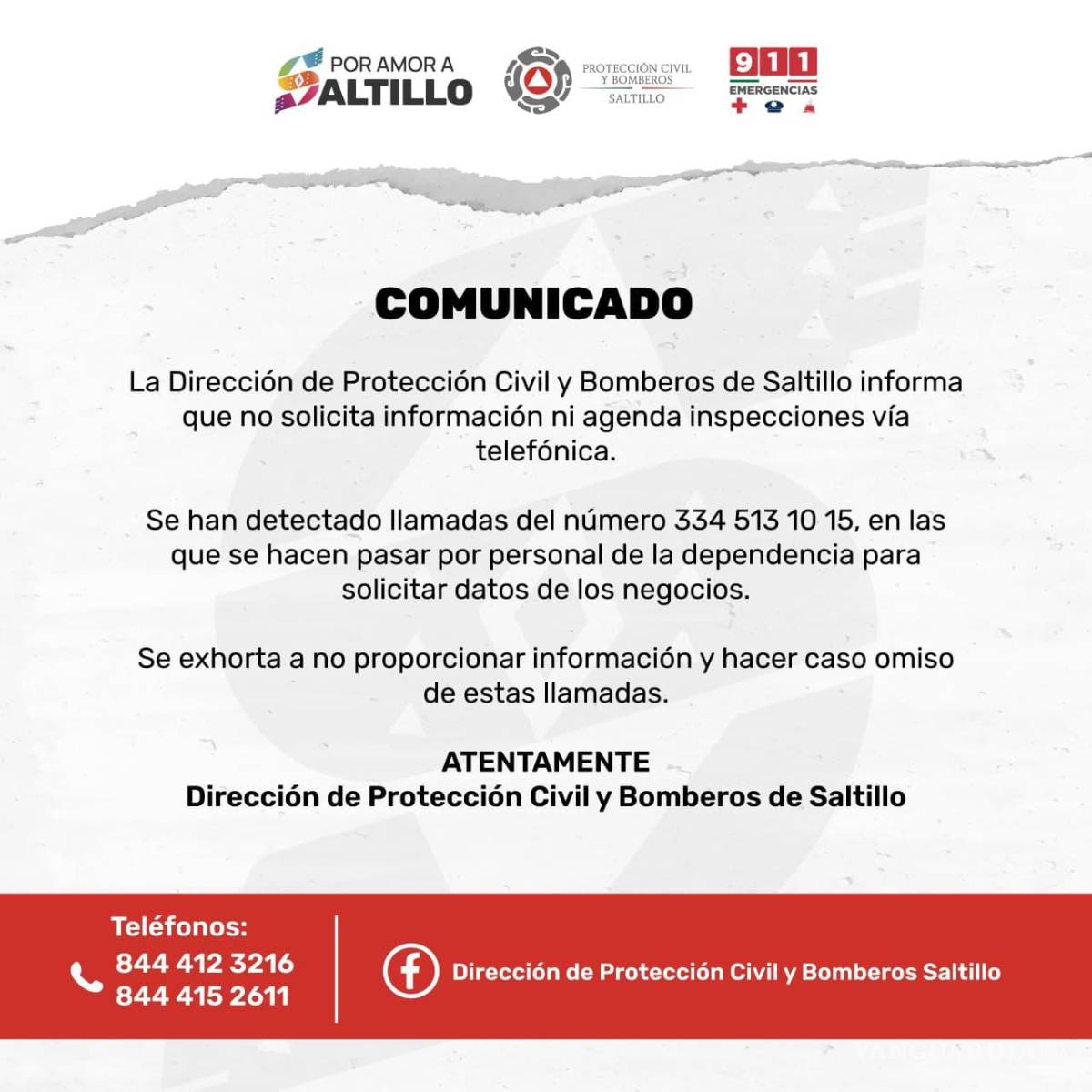 $!Alertan a negocios de Saltillo por llamadas de extorsión a nombre de Protección Civil