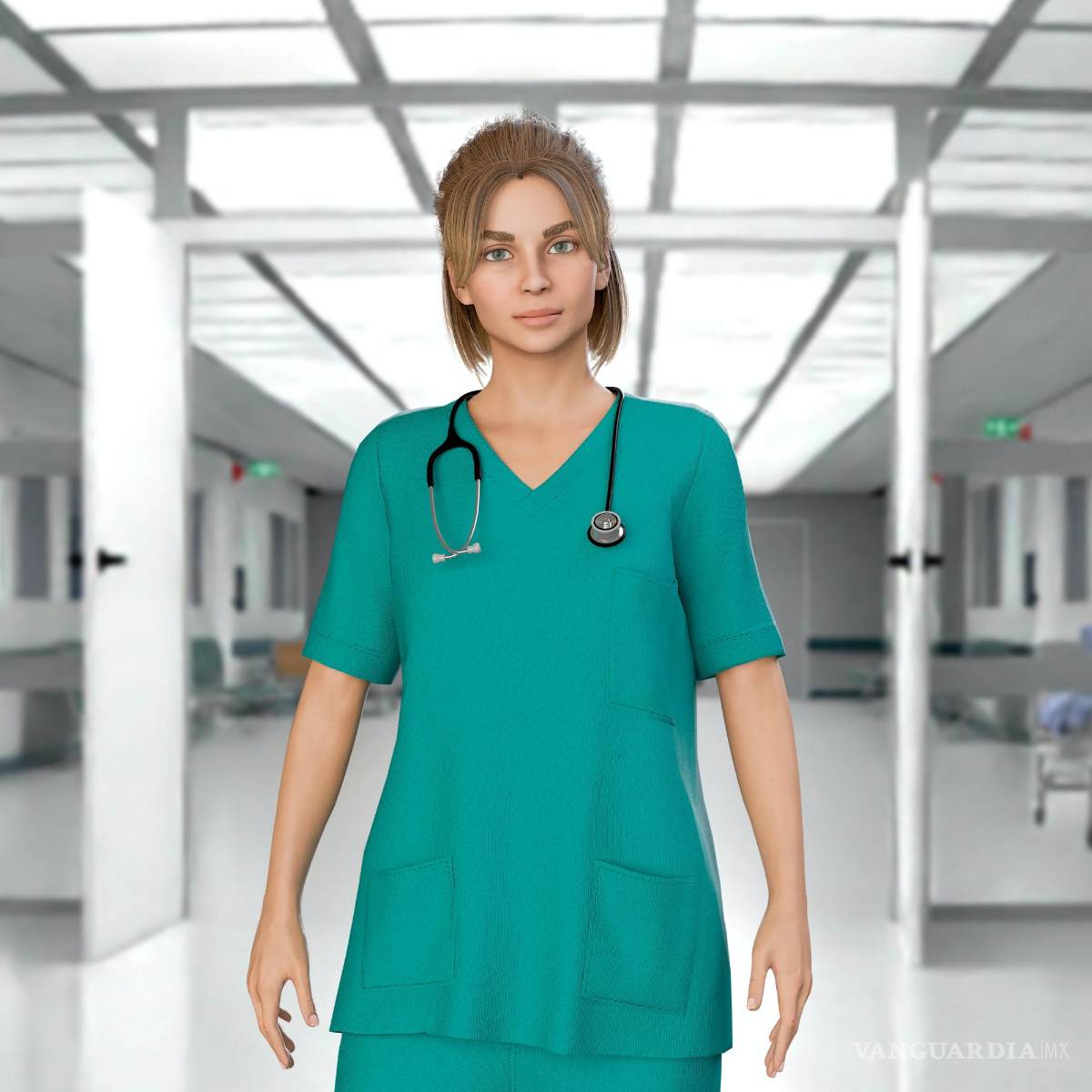 $!Avatar sanitaria para atención de respuesta rápida con bata verde.