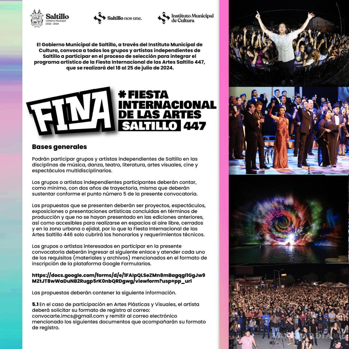 $!¿Quieres participar en la Fiesta Internacional de las Artes Saltillo 447? así es como puedes inscribirte