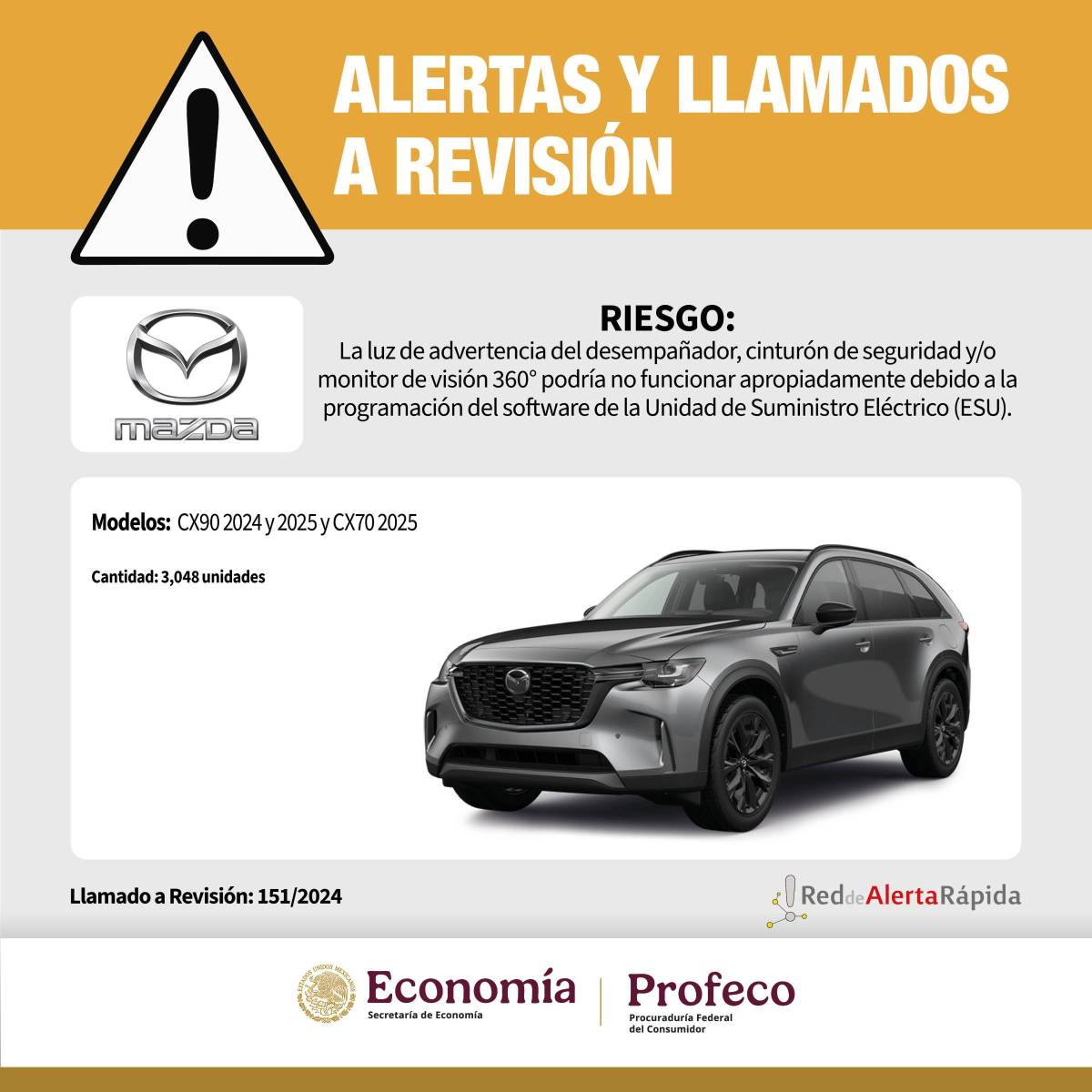 $!Profeco emite alertas de seguridad y llamados a revisión para vehículos de KIA, Toyota, Volkswagen y Mazda