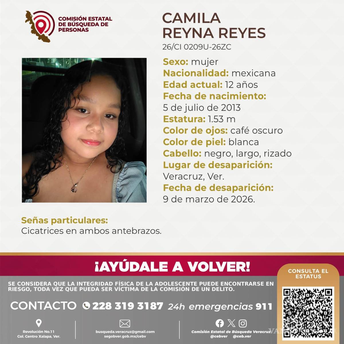 $!Desaparece Camila Reyna, de 12 años, en Veracruz; familia denuncia mensajes de joven que “quería llevársela”
