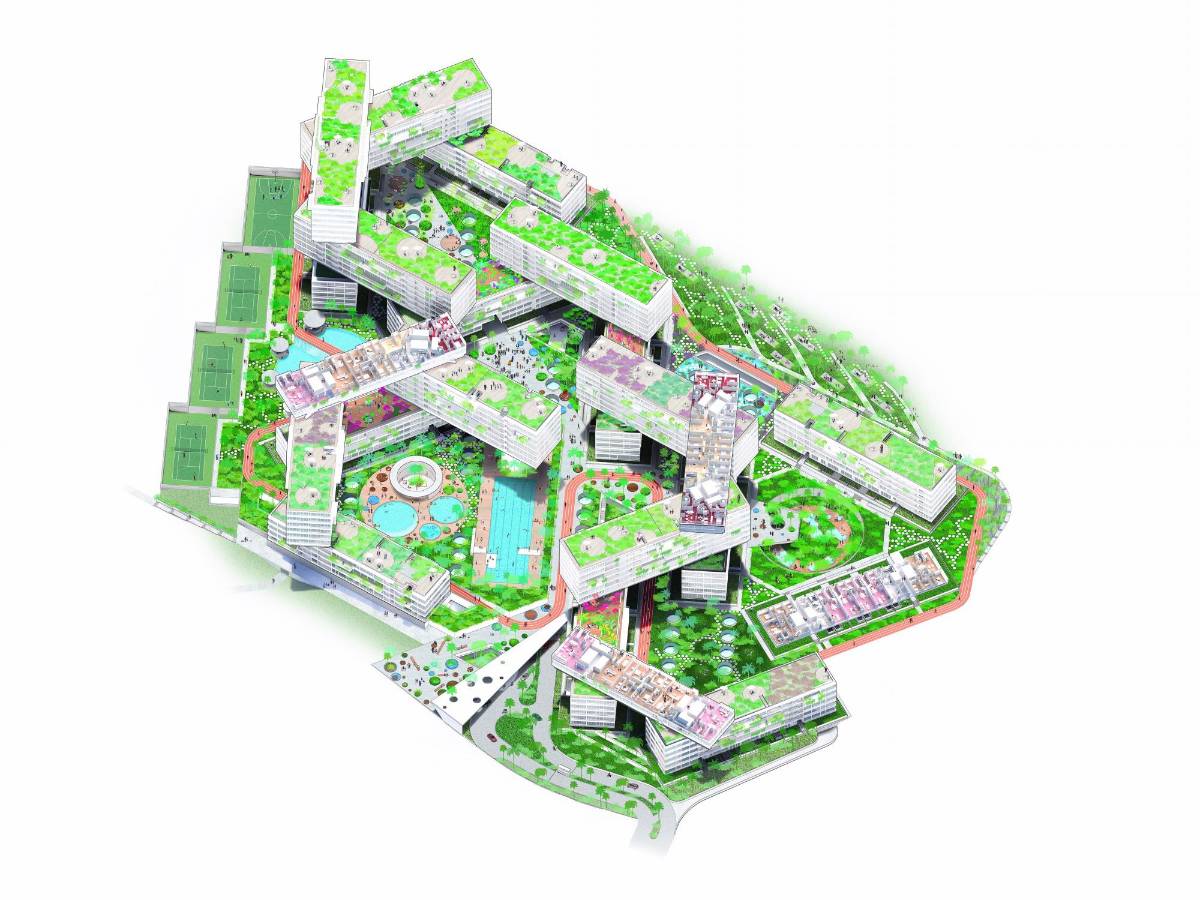 $!Esquema de la distribución y entrelazamiento de los bloques de 'The Interlace', de OMA/Ole Scheeren.