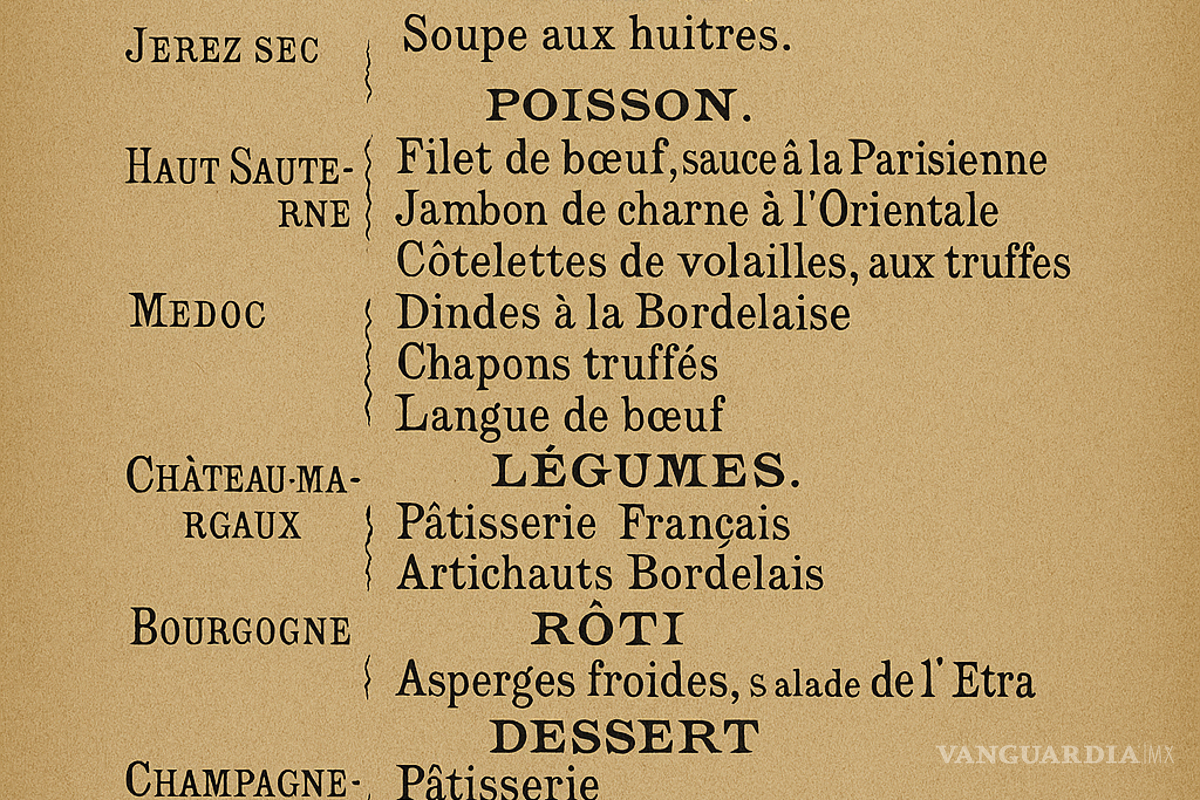 $!Menú en francés del banquete ofrecido por los “amigos” del gobernador Garza Galán el día 15 de diciembre de 1889.