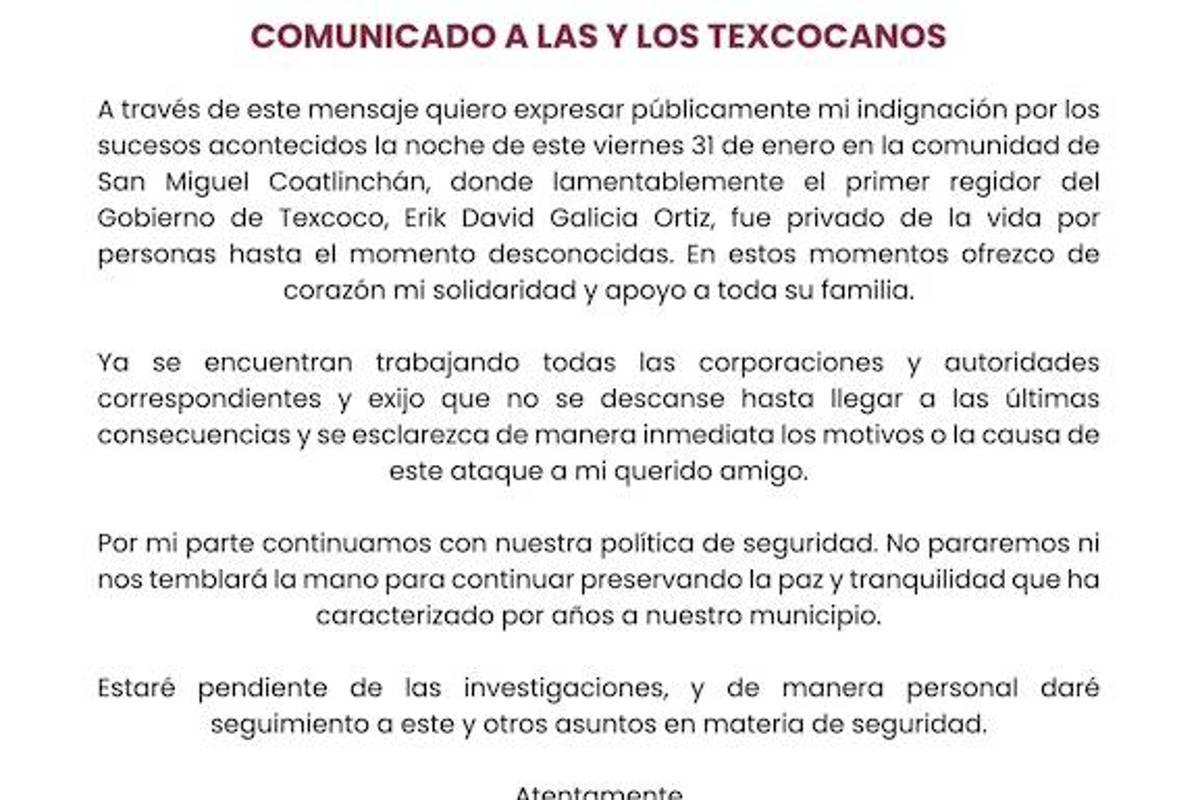 $!Asesinan a balazos a primer regidor de Texcoco, Erick Galicia Ortiz; presidente municipal anuncia investigación