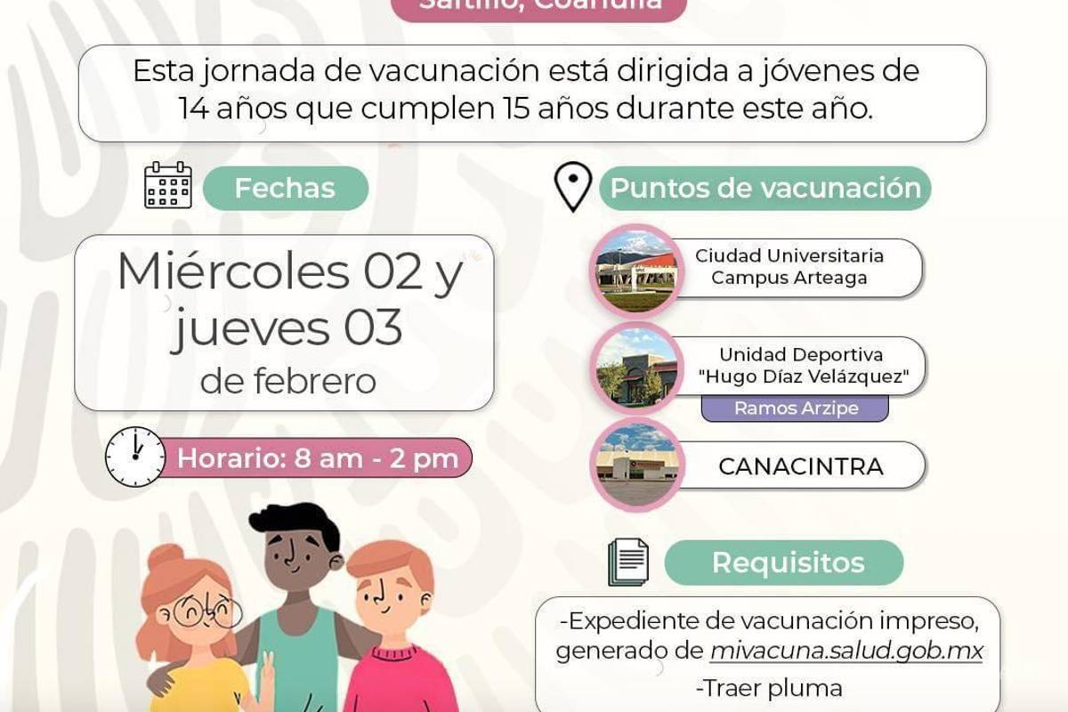 Anuncian jornada de vacunación para menores de 14 años en Saltillo, Ramos y Arteaga