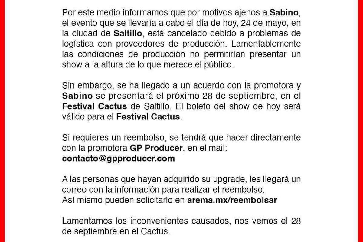 $!El comunicado confirmó que Sabino se unirá al festival que tendrá se segunda edición.