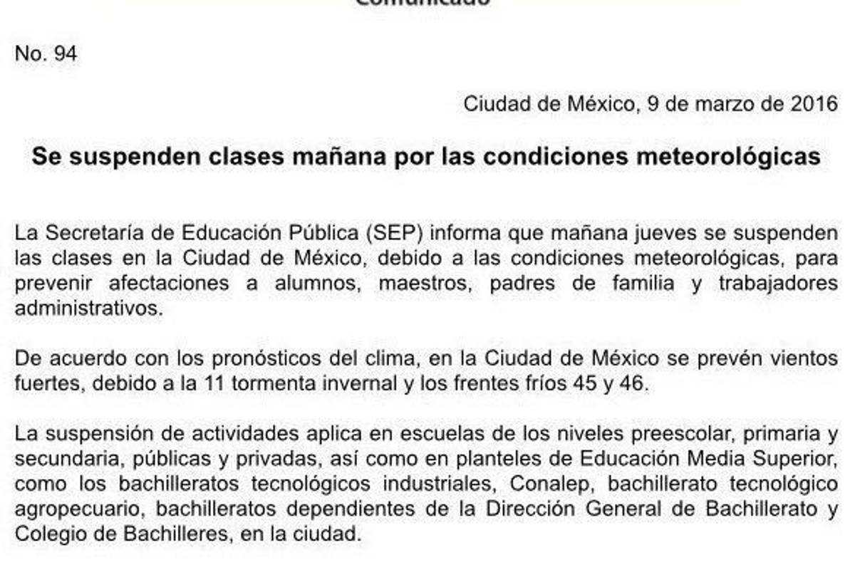 $!SEP suspende clases en CDMX por fuertes vientos