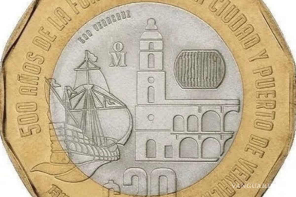 $!Se trata de la moneda conmemorativa de 20 pesos por los 500 años de la Fundación de la Ciudad y Puerto de Veracruz.