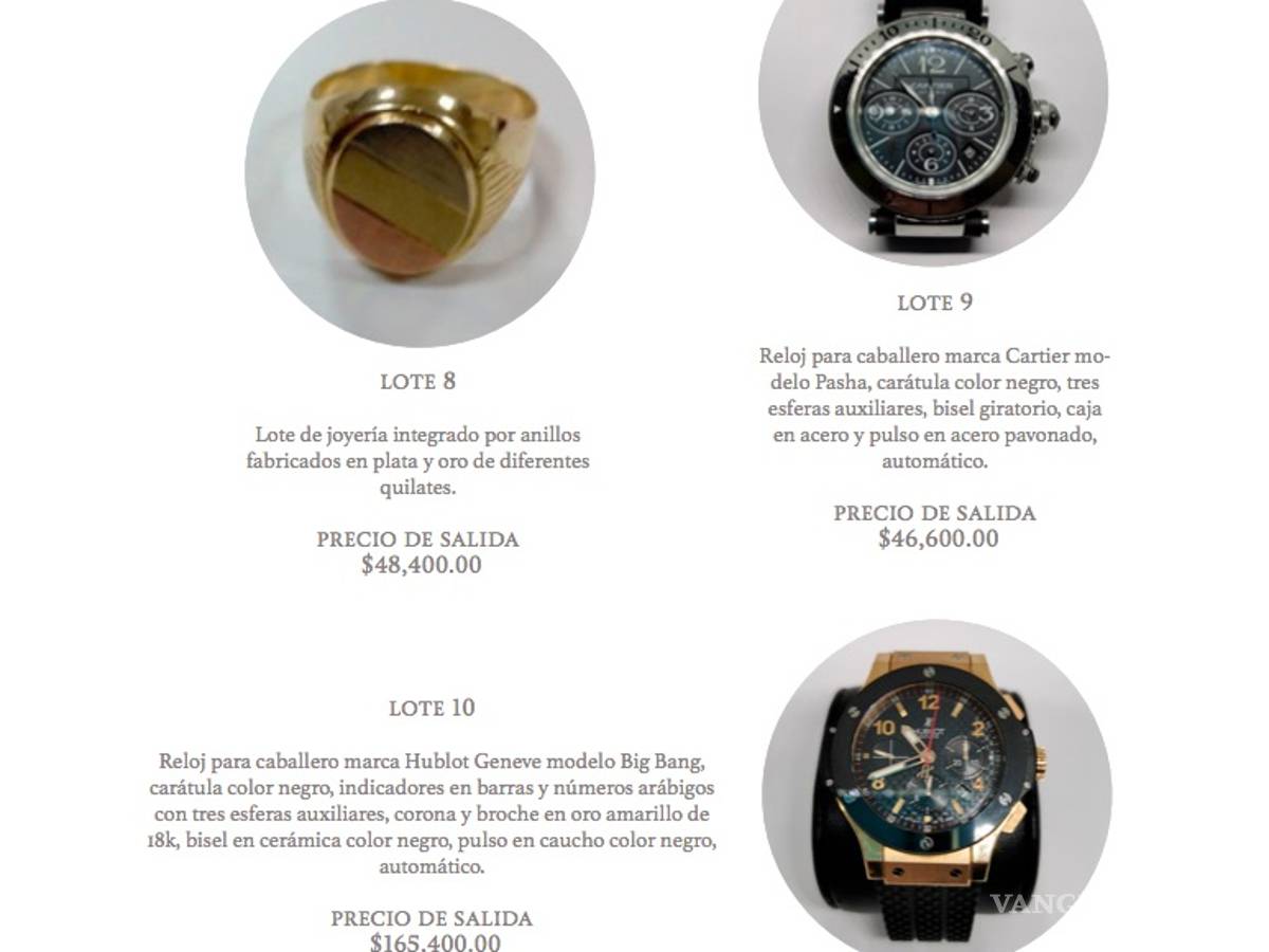 $!Las joyas del Narco que subastarán en Los Pinos: pulseras de 2 millones, relojes de 1 millón y más