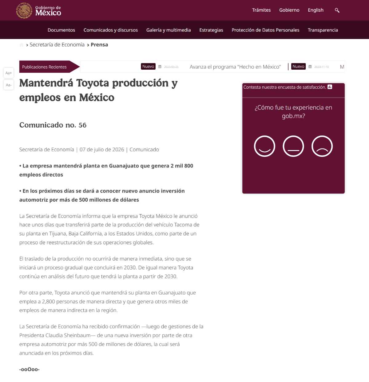 $!Tras mensaje de Trump, Economía aclara que planta de Toyota en Tijuana no cerrará; migrará parte de la producción
