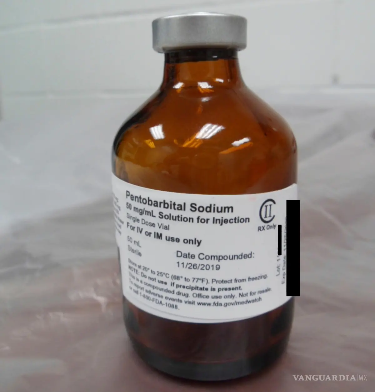 $!Esta fotografía muestra un vial de pentobarbital utilizado en las ejecuciones de dos reclusos en julio de 2020, según documentos judiciales.
