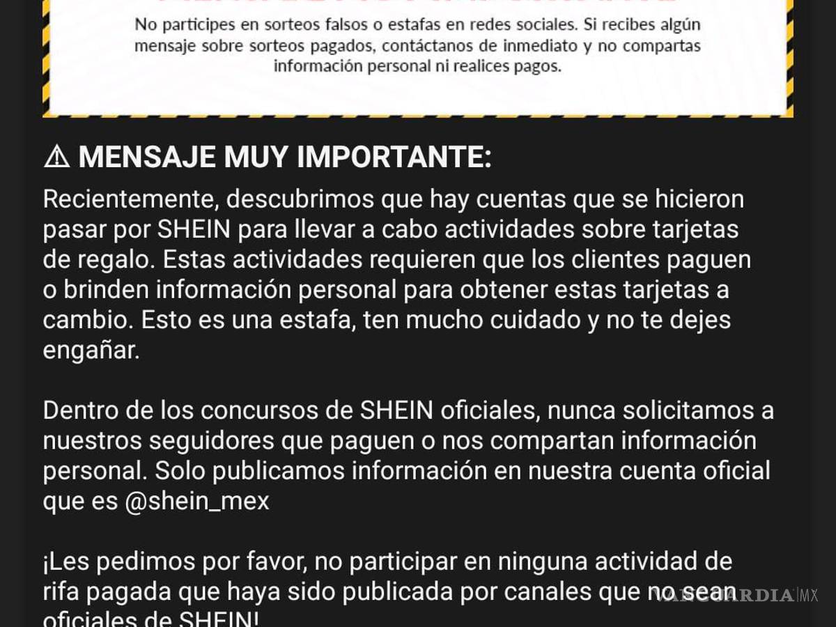 $!Comunicado de Shein que envió a sus compradores para advertirles sobre la estafa.