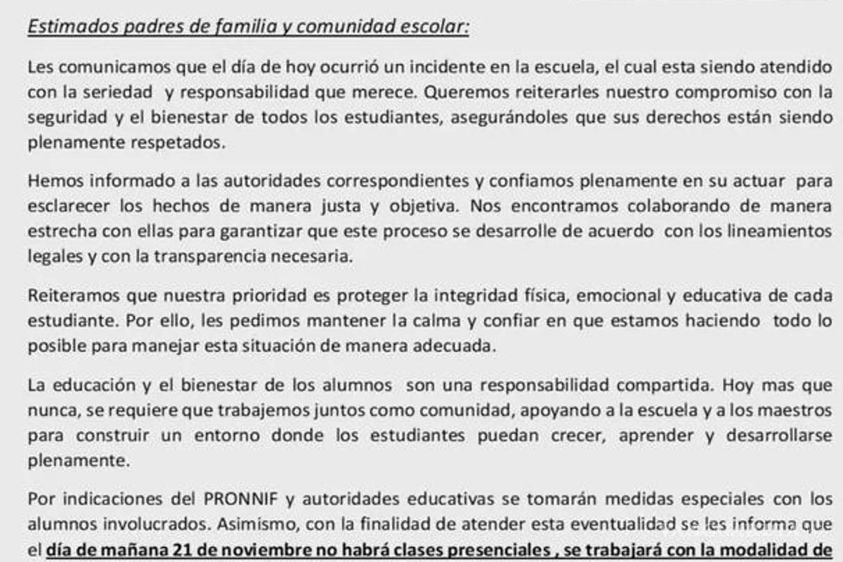 $!Comunicado emitido por el plantel.