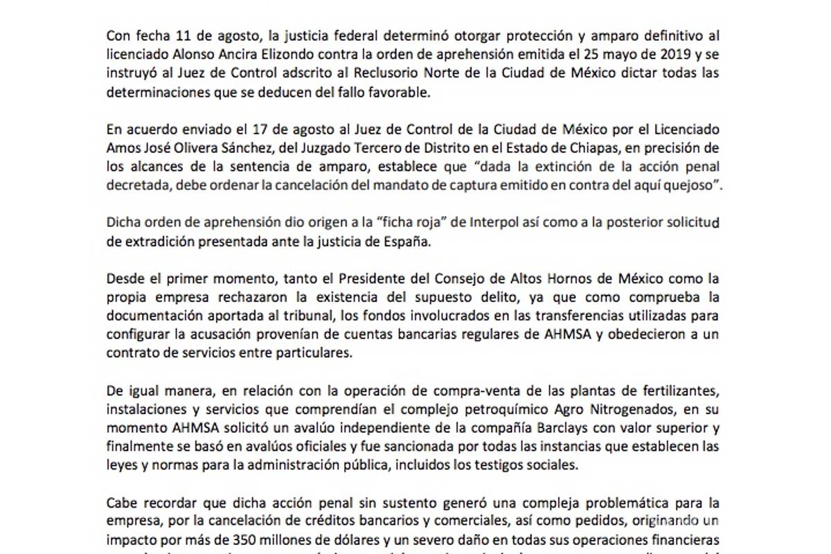 $!Otorgan amparo definitivo a Alonso Ancira, dueño de AHMSA