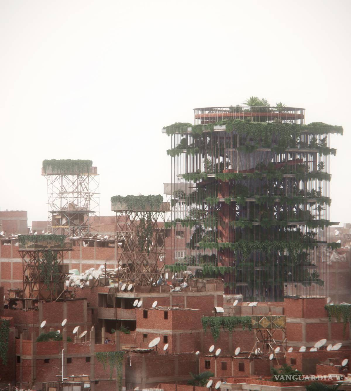 $!Representación informática de varias torres de agua reconvertidas en torres probióticas.