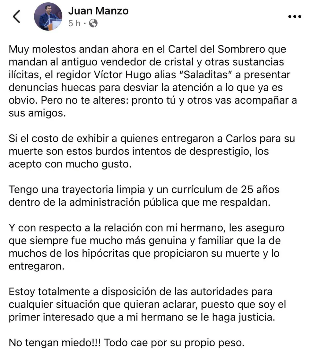 $!Juan Manzo responde a acusaciones ante la FGR y denuncia intento de desprestigio