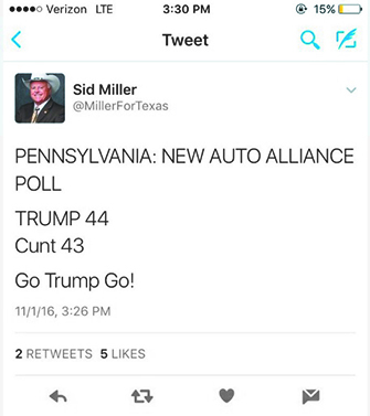 Funcionario tejano insulta a Hillary Clinton por Twitter