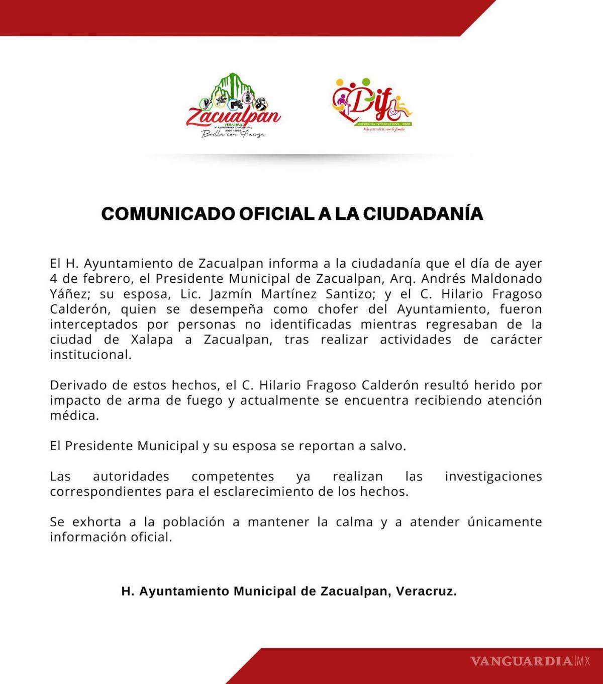 $!Atacan a balazos al alcalde de Zacualpan y a su esposa; chofer del Ayuntamiento resulta herido