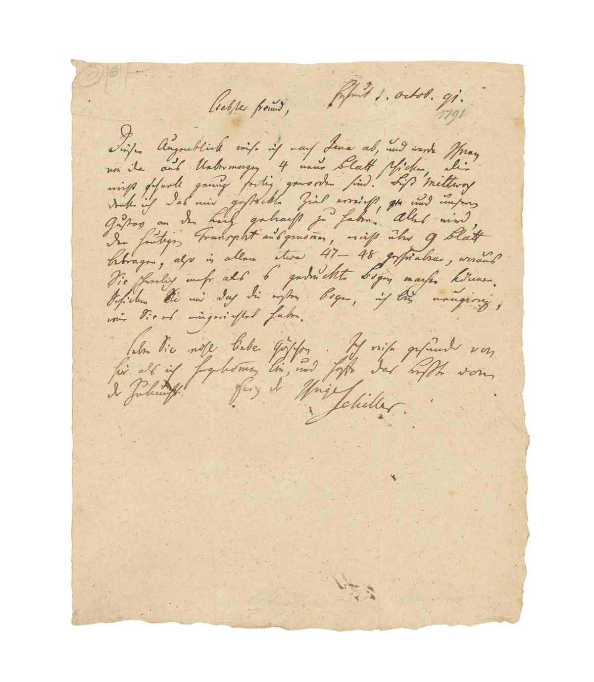 $!Subastan una carta del dramaturgo alemán Friedrich Schiller de hace 224 años