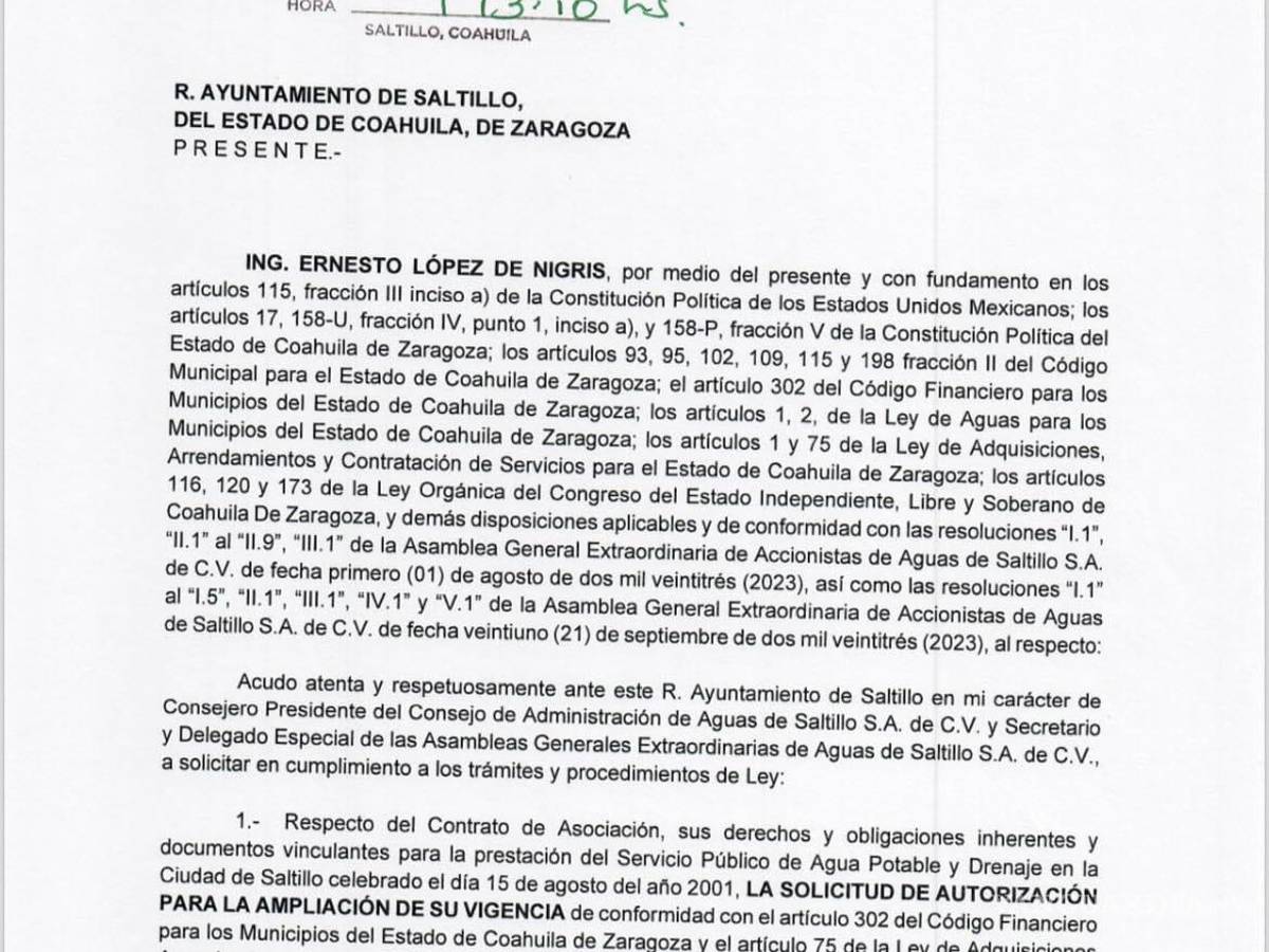 $!Este es el documento entregado por Agsal al Ayuntamiento de Saltillo.