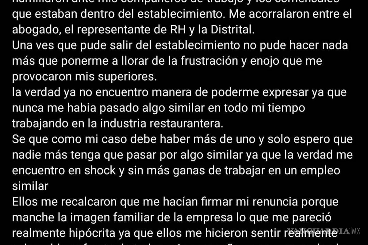 $!‘No me puede tocar’: empleada denuncia agresión, acoso y despido injustificado en Churrería El Moro (VIDEO)