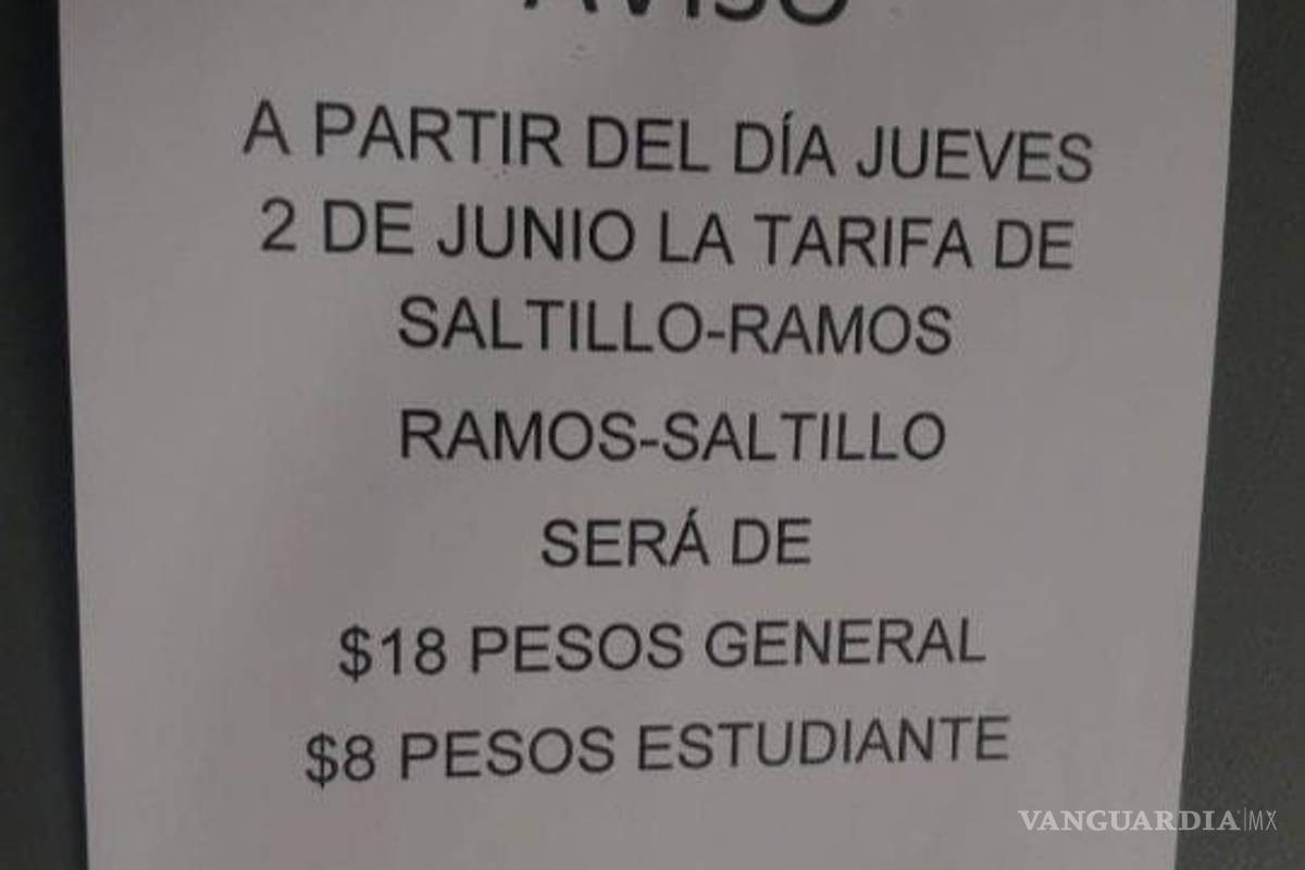 Anuncian aumento en tarifa de la Ruta Ramos-Saltillo a $18, a partir del 2 de junio