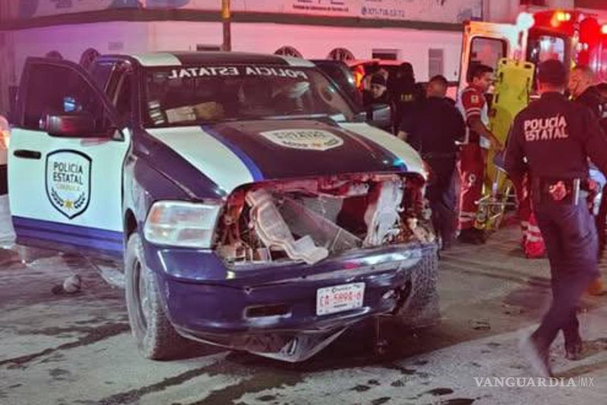 $!La patrulla terminó con afectaciones en la parte frontal.